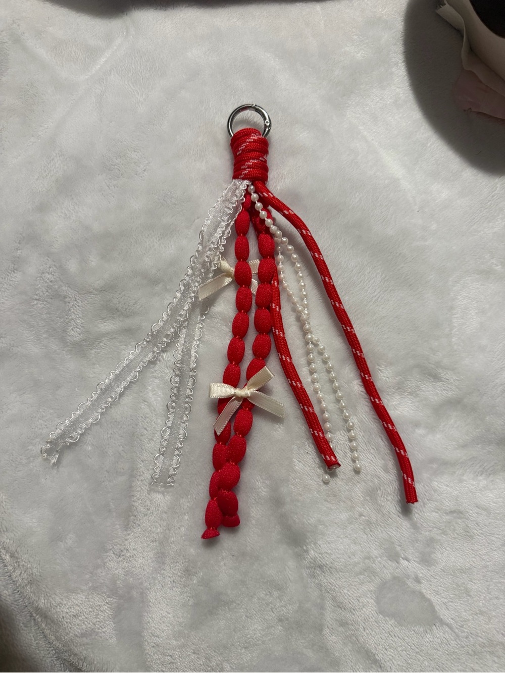Red and White Tassel Key & Card Holder Charm